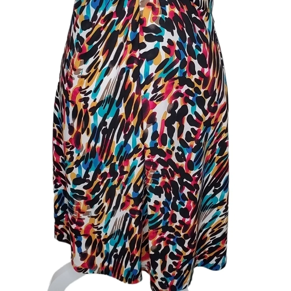 Kenneth Cole Multicolor Animal Print Fit and Flare Sleeveless Midi Dress Sz S - Picture 3 of 9